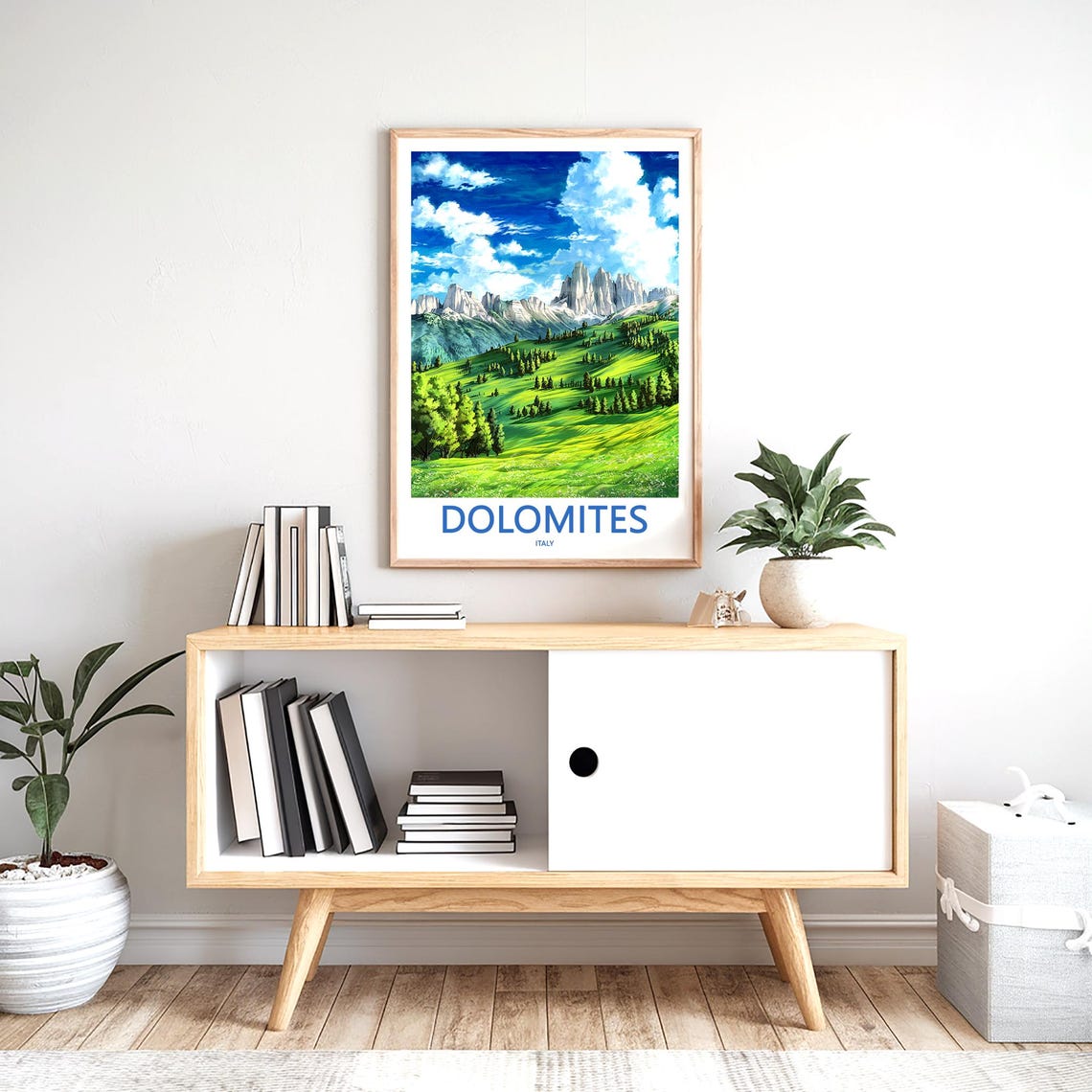 Dolomites Green Alpine Valley with Cabins Italy Travel Poster - Image 2