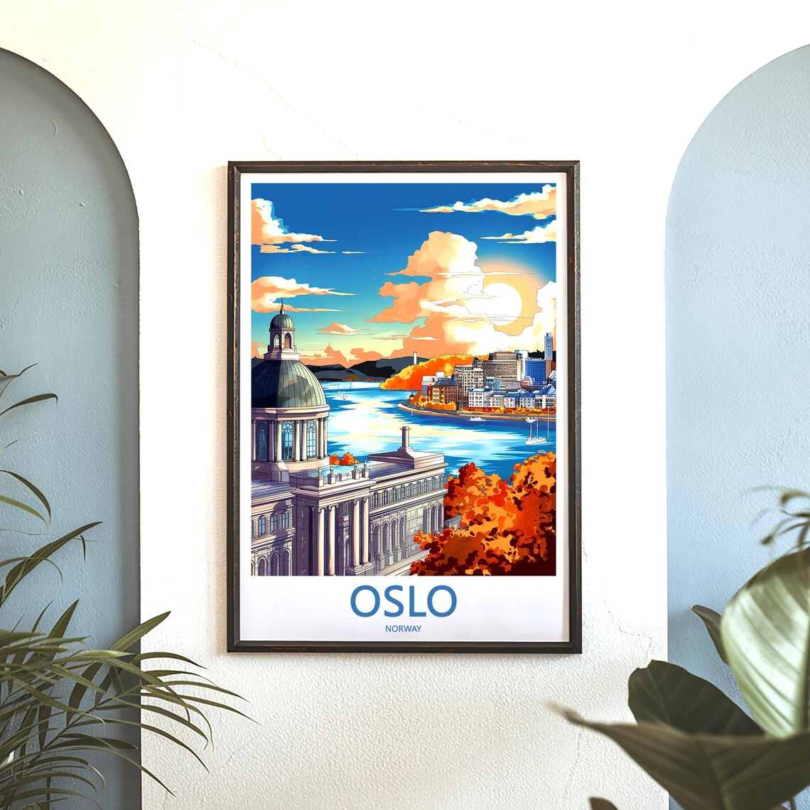 Oslo Autumn Fjord Sunset with Domed Building Travel Wall Poster - Image 3