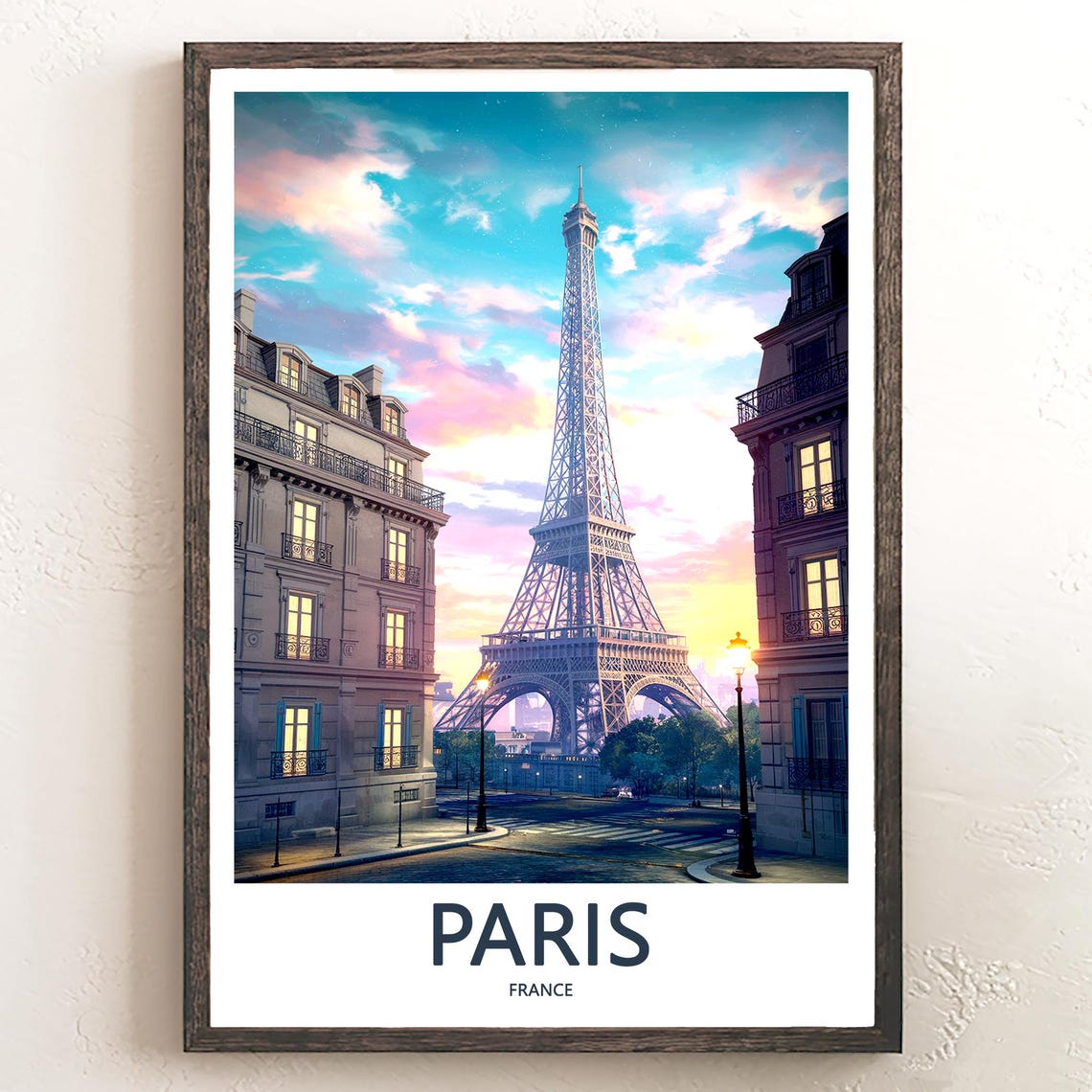 Eiffel Tower at Dusk Between Glowing Haussmann Buildings Poster