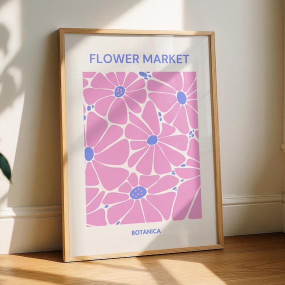 Flower Market Botanica Pink Daisy Bloom Botanical Art Poster