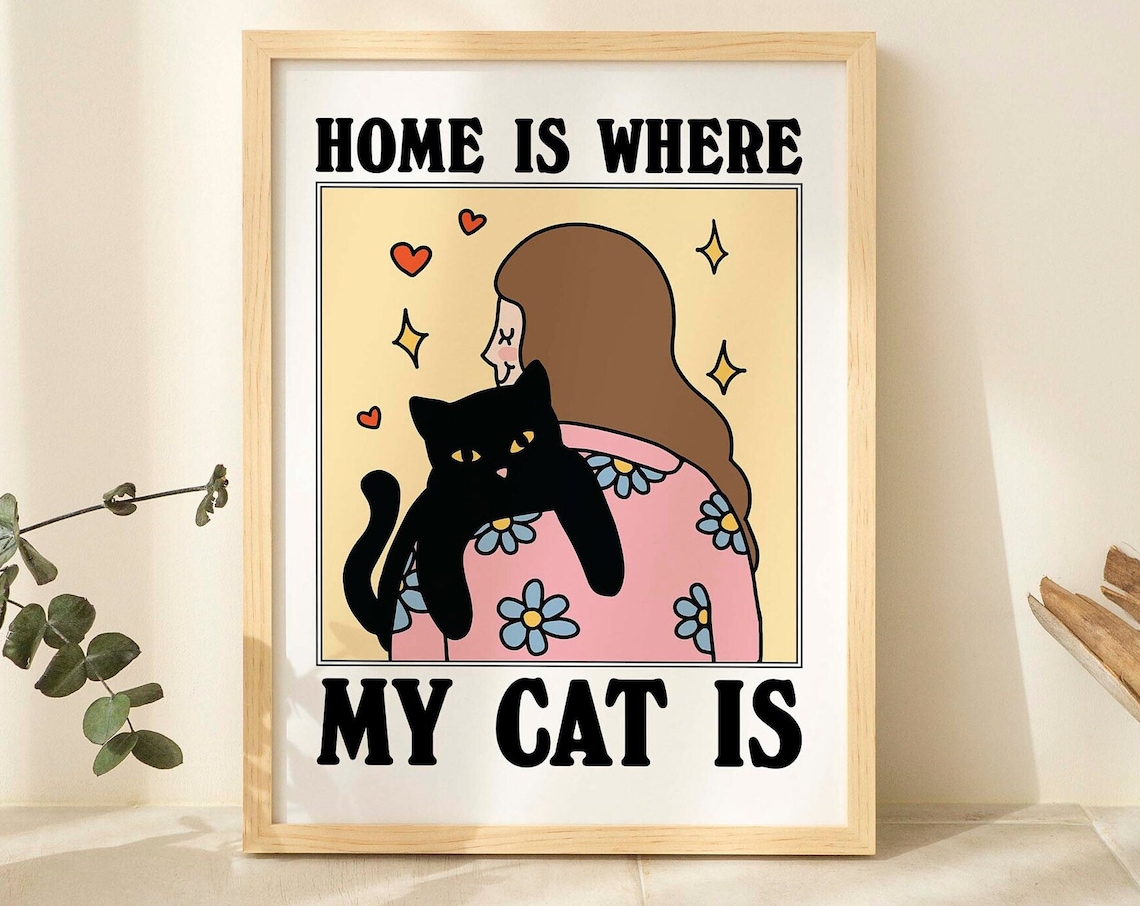 Cute Cat Print, Retro Cat Lady Kitchen Poster