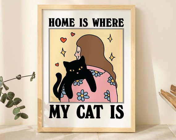 Cute Cat Print, Retro Cat Lady Kitchen Poster