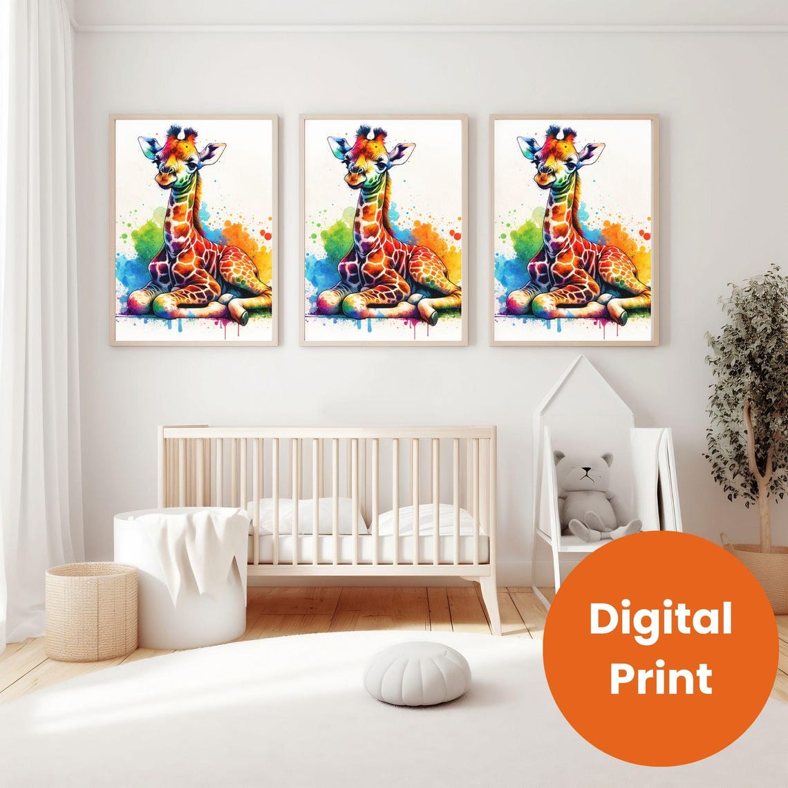 Colorful Watercolor Baby Giraffe Splash Nursery Animal Wall Poster - Image 3