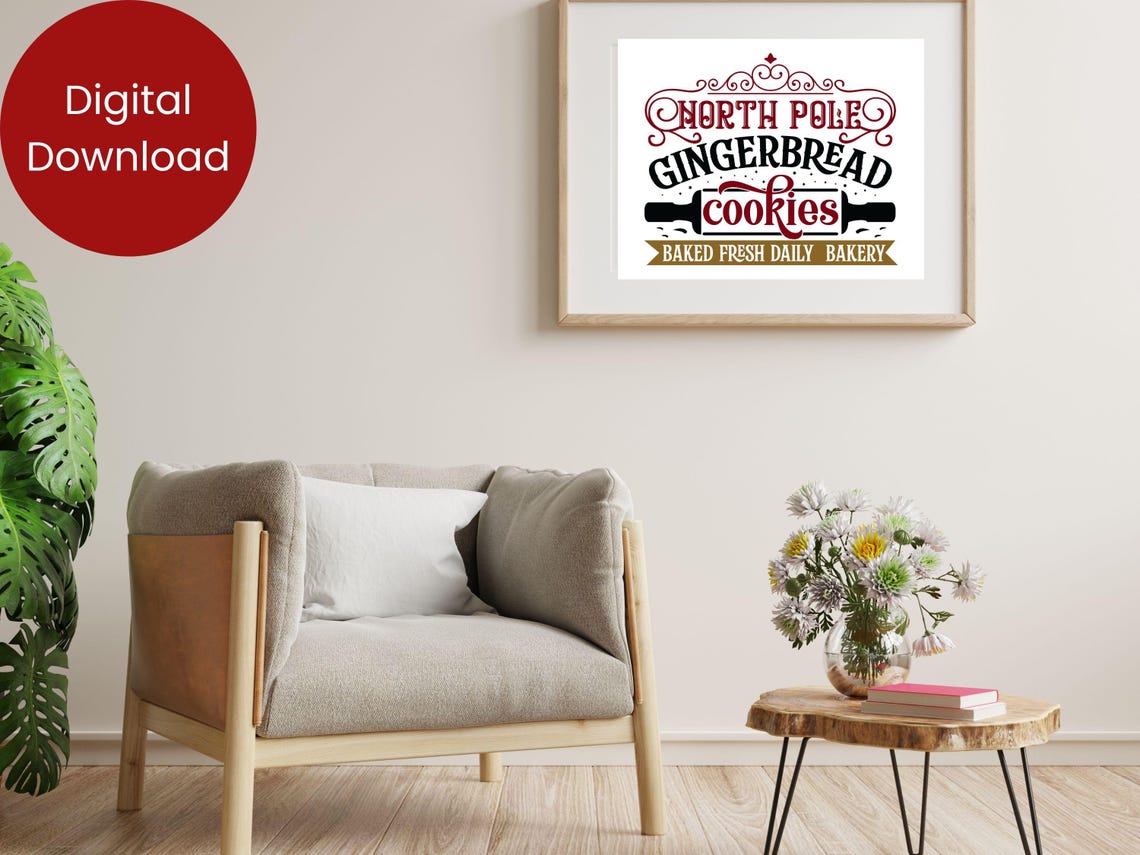 North Pole Gingerbread Cookies Vintage Bakery Sign Typography Poster - Image 2