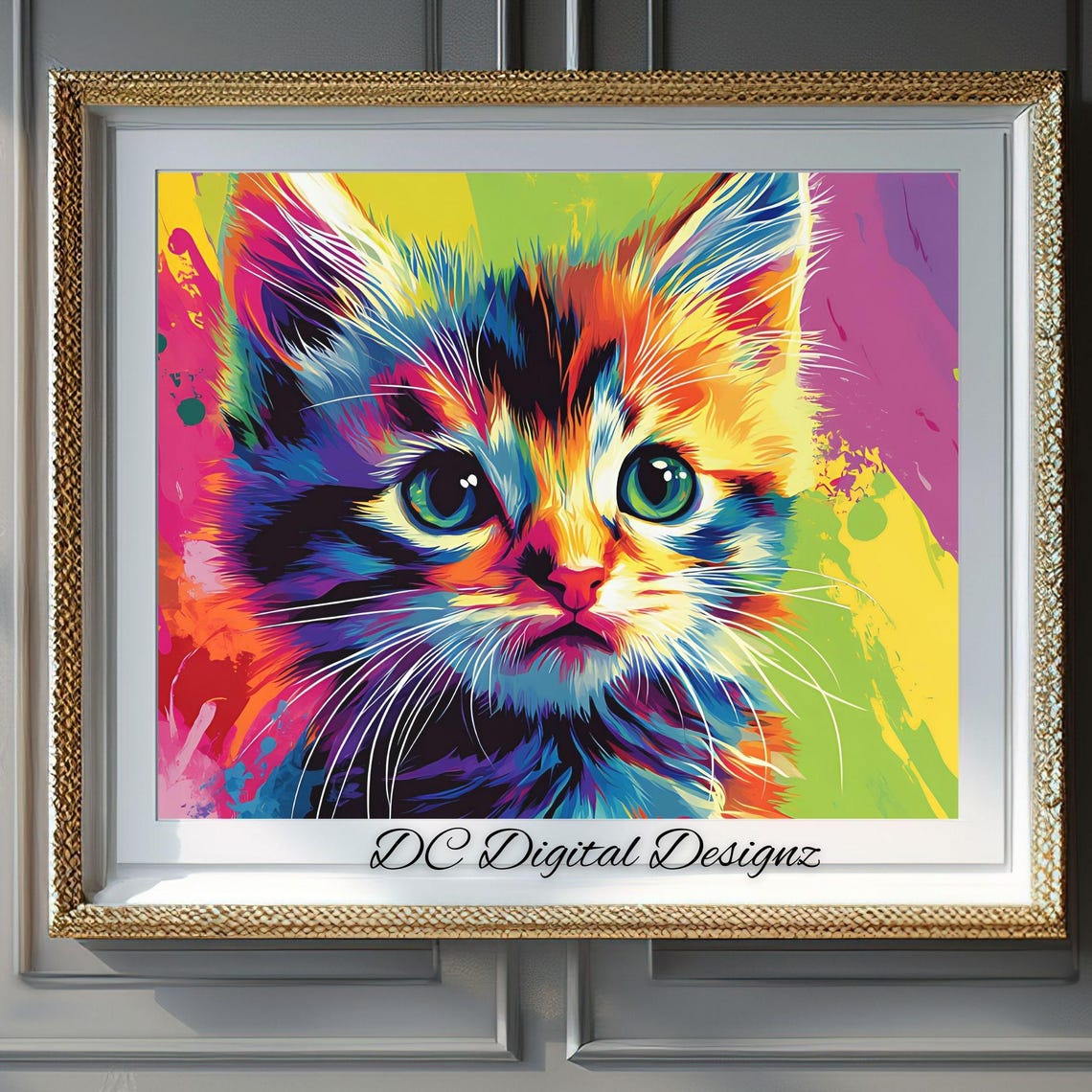 Animal Wall Art Wall Art Cute Kitten Pop Art Style Print Whimsical Colorful Cat Artwork Instant Home Decor
