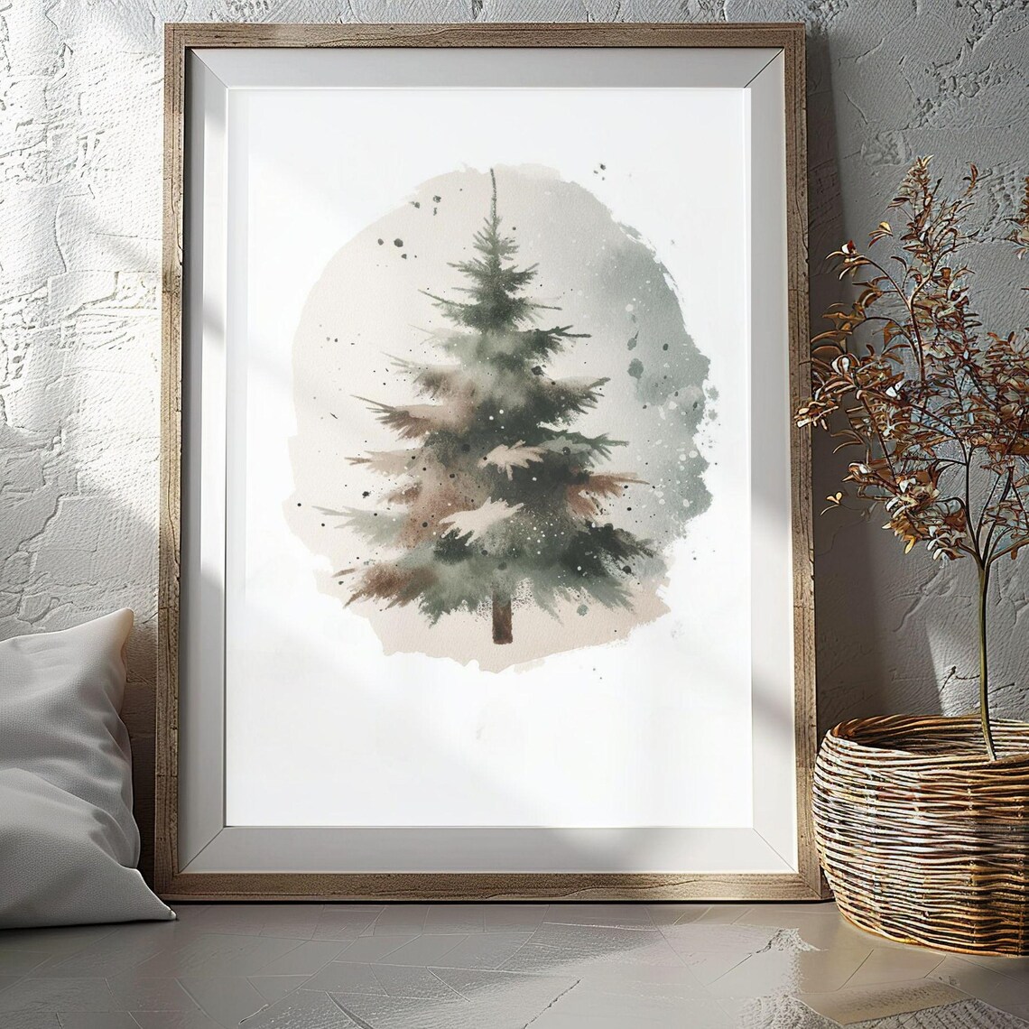Rustic Watercolor Christmas Tree, Holiday Decor