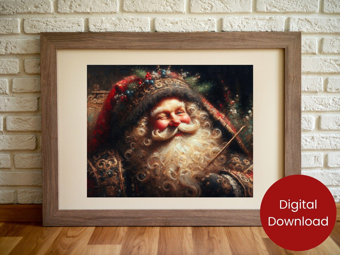 Gothic Santa Claus Dark Moody Wintry Christmas Portrait Print