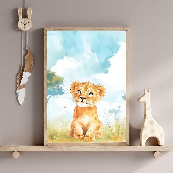 Nursery Wall Art Watercolor Lion Cub Wall Art For Kids Room Or Nursery Cute Baby Animal Artwork Safari Nursery Decor