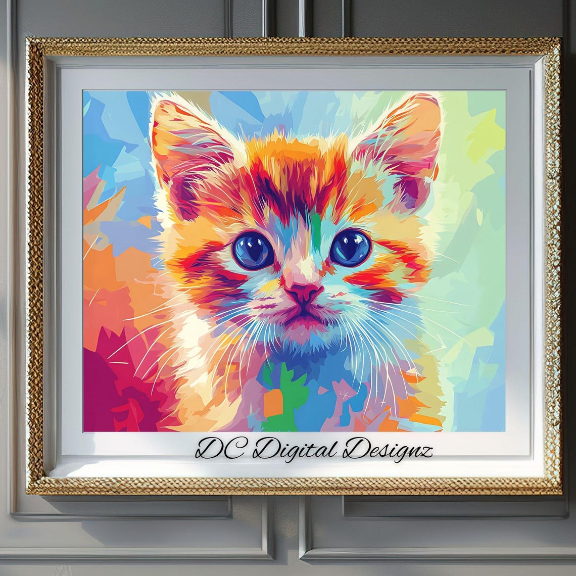Animal Wall Art Wall Art Cute Kitten Pop Art Style Print Whimsical Colorful Cat Artwork Instant Home Decor