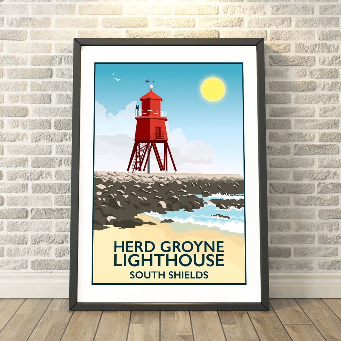 Herd Groyne Lighthouse South Shields Coastal Vintage Travel Wall Art