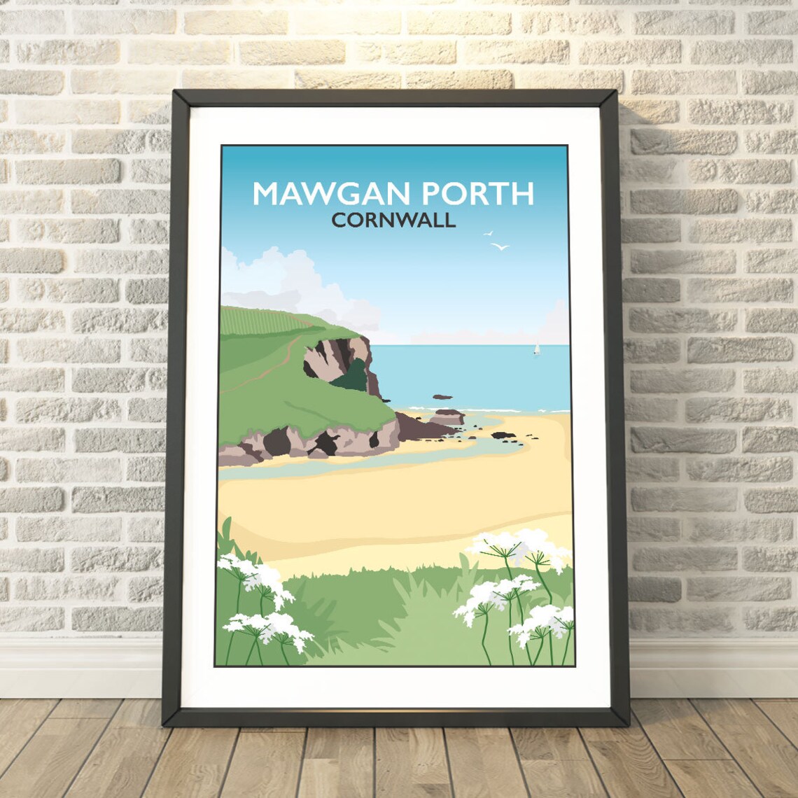 Mawgan Porth Beach Cornwall Travel Poster