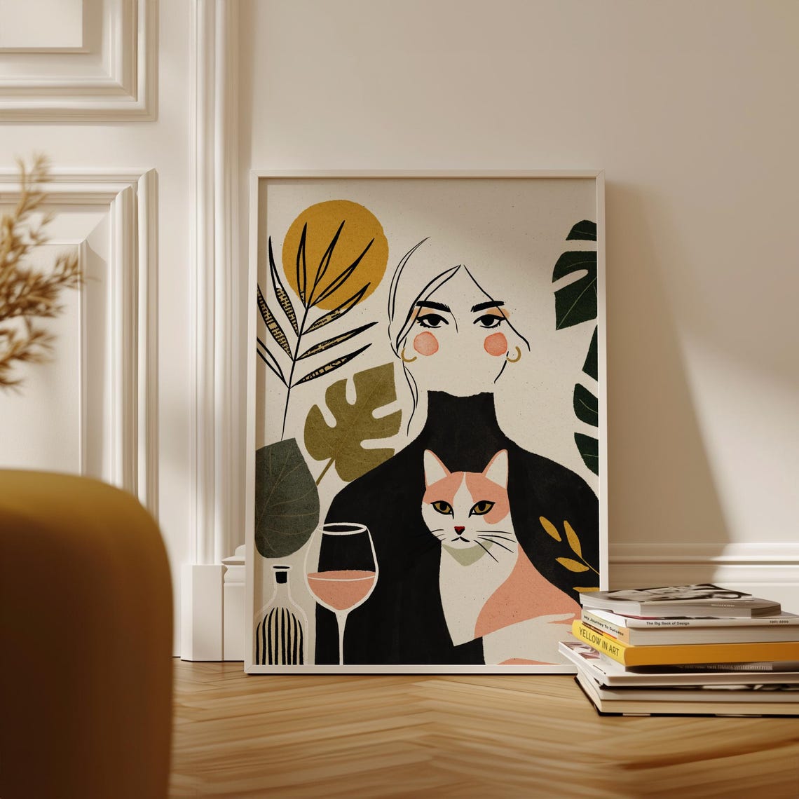 Cat Mom Woman And Cat Art Print, Cat Lover Gift - Image 2