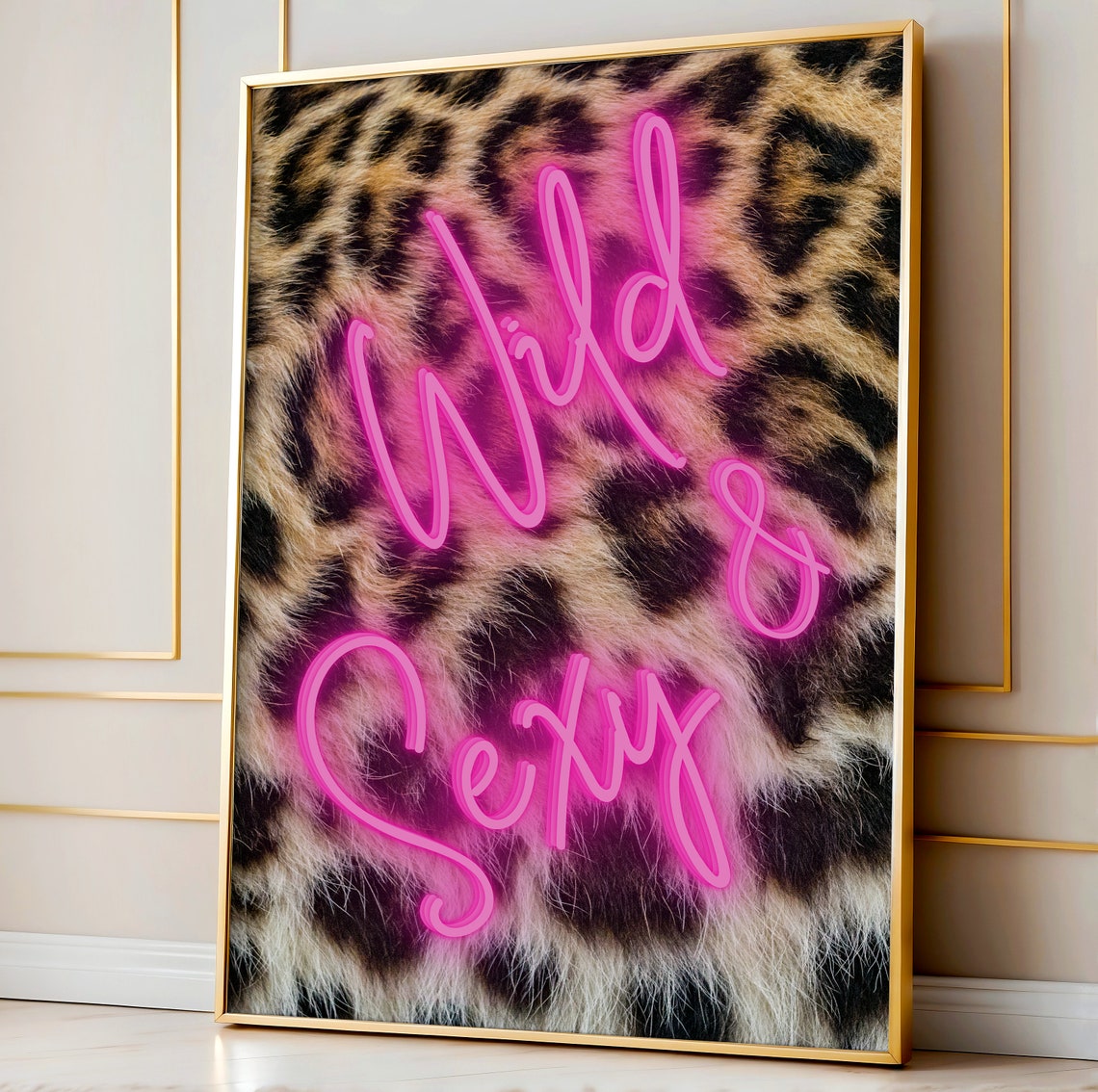 Wild And Sexy Pink Neon Script Leopard Fur Glam Statement Poster - Image 2