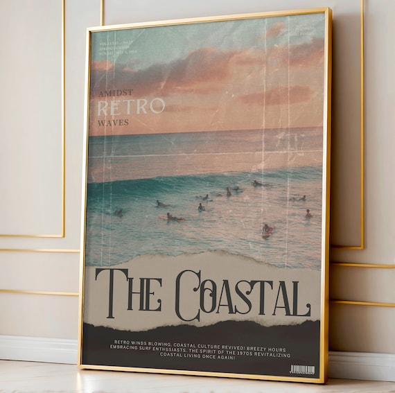The Coastal Amidst Retro Waves Sunset Surfers Photo Art Poster