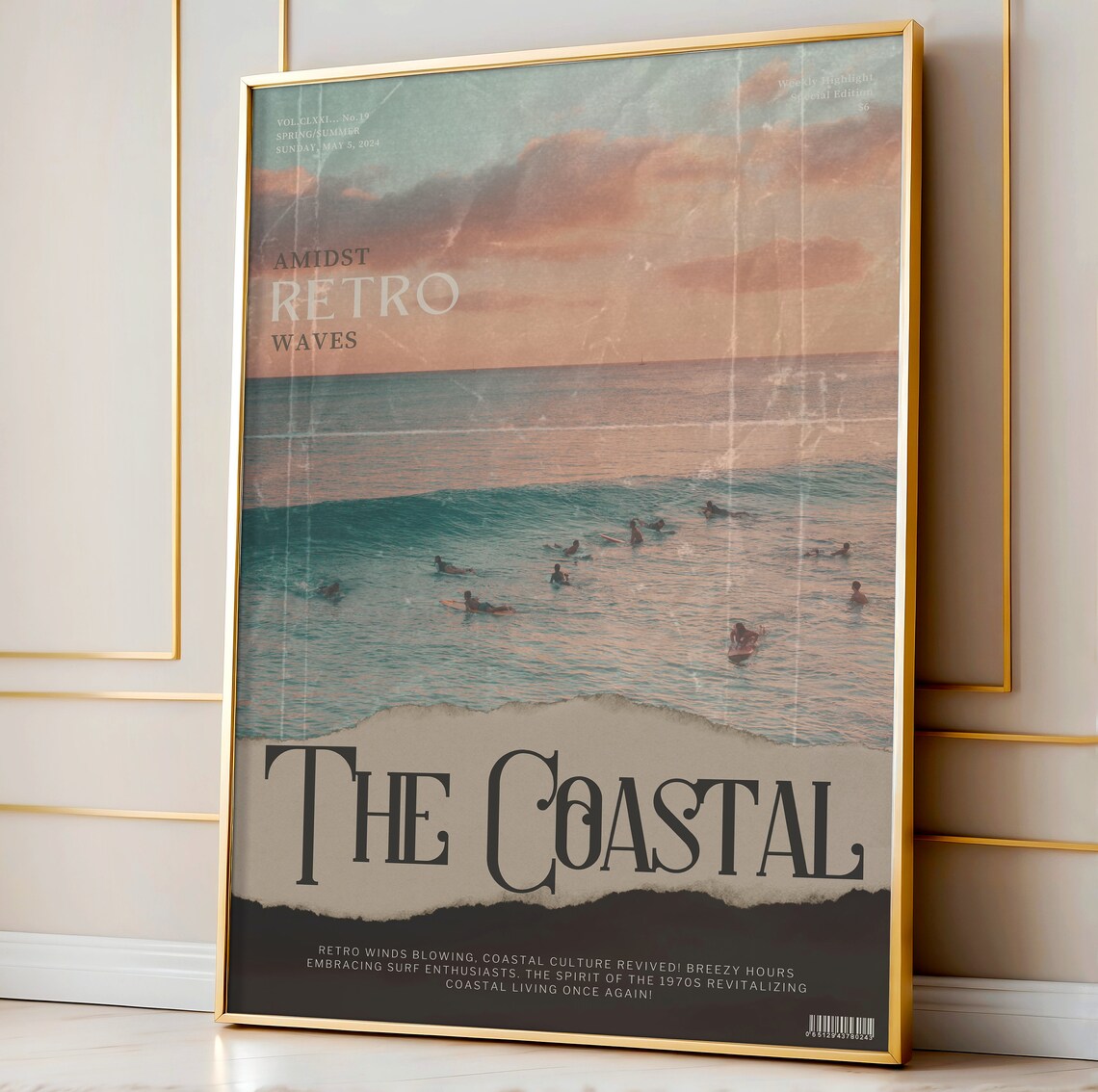 The Coastal Amidst Retro Waves Sunset Surfers Photo Art Poster