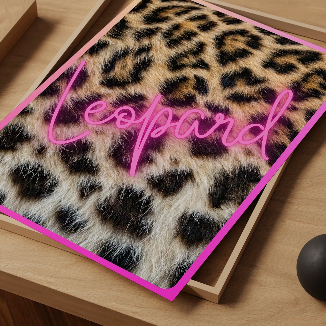 Leopard Pink Neon Script Fur Pattern French Glam Trendy Poster - Image 2