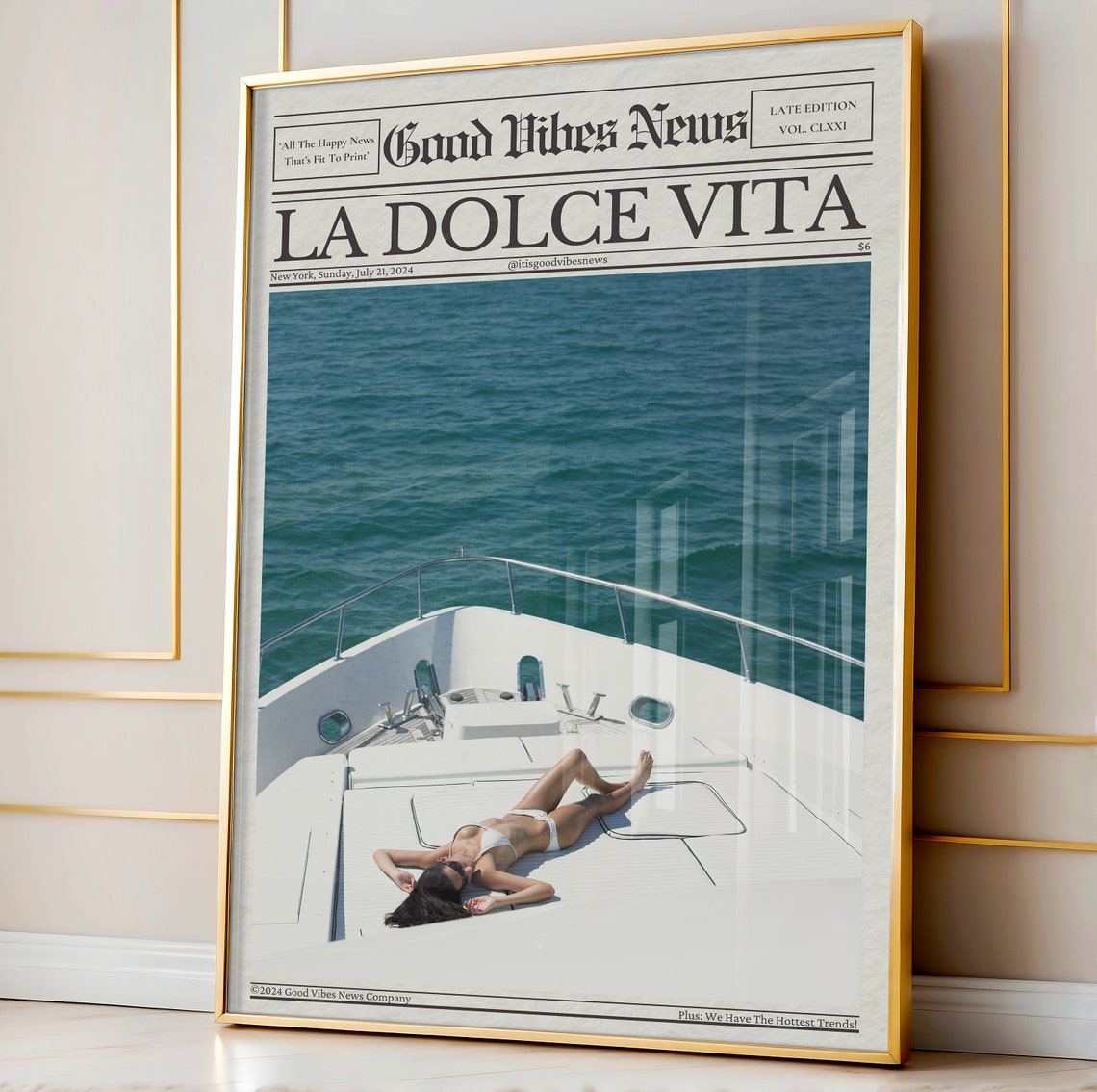 La Dolce Vita Yacht Deck Sunbathing Summer Photo Newspaper Poster