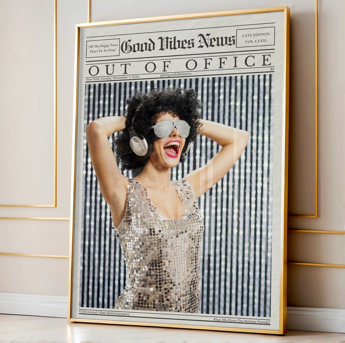 Out Of Office Newspaper Girl Disco Party Good Vibes News Poster - Image 3