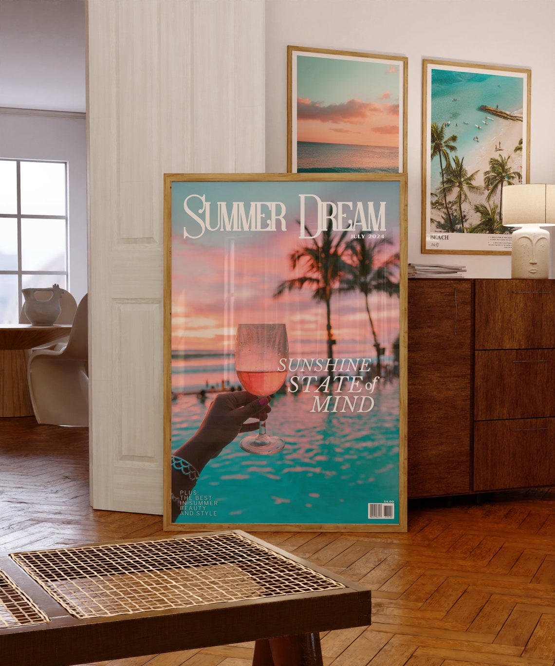 Summer Dream Sunshine State of Mind Pool Sunset Wine Glass Poster - Image 3