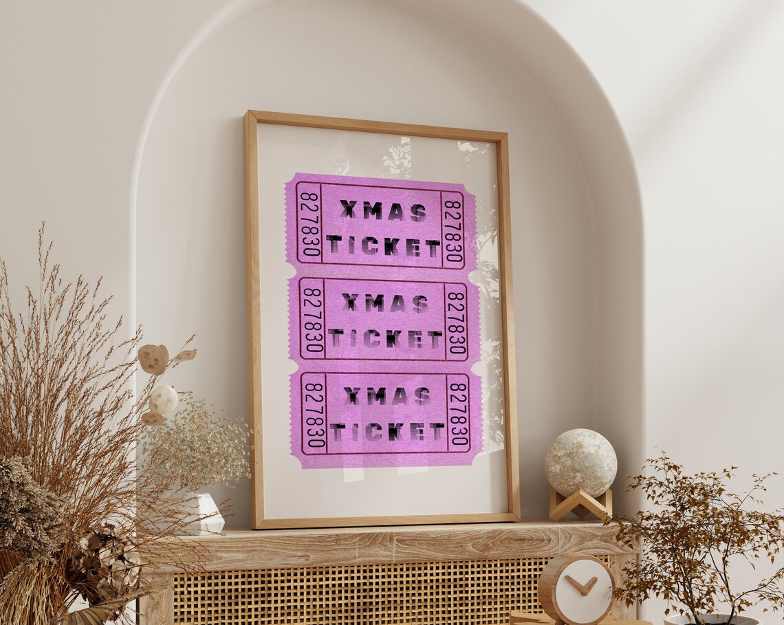 Pink Xmas Ticket Stub Poster Retro Christmas Cinema Ticket Scene Decor - Image 3