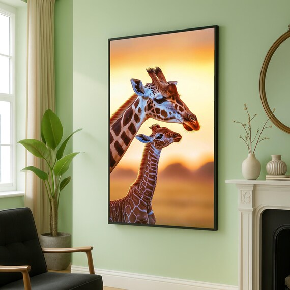 Majestic Giraffes At Sunset Canvas Wildlife Animal Wall Art Mother And Baby Giraffe Print Safari Nature Decor Ready To Hang