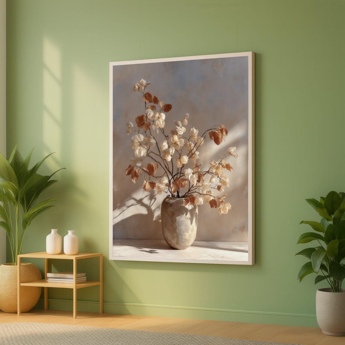 Dried Flowers Clay Vase Neutral Still Life Minimalist Earthy Poster
