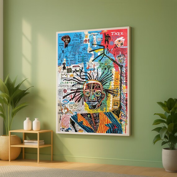 Jeanmichel Basquiat Abstract Afro Punk Portrait Canvas Bold Colorful Pop Art Wall Decor Urban Graffiti Style