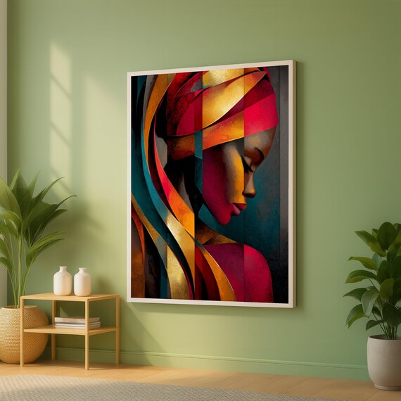 Abstract African Woman Profile Colorful Geometric Modern Art Poster