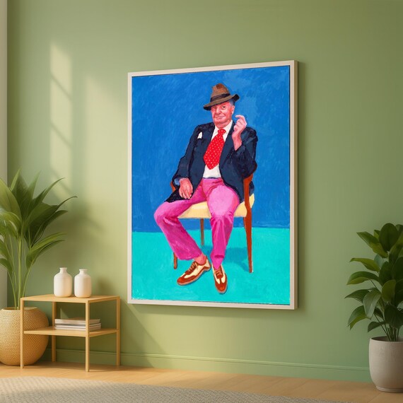 David Hockney Vibrant Modern Portrait Canvas Colorful Man Sitting Wall Art Bold Fashion Illustration Contemporary Figurative