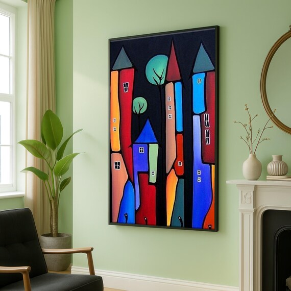 Colorful Geometric Abstract Cityscape Skyline Modern Wall Art