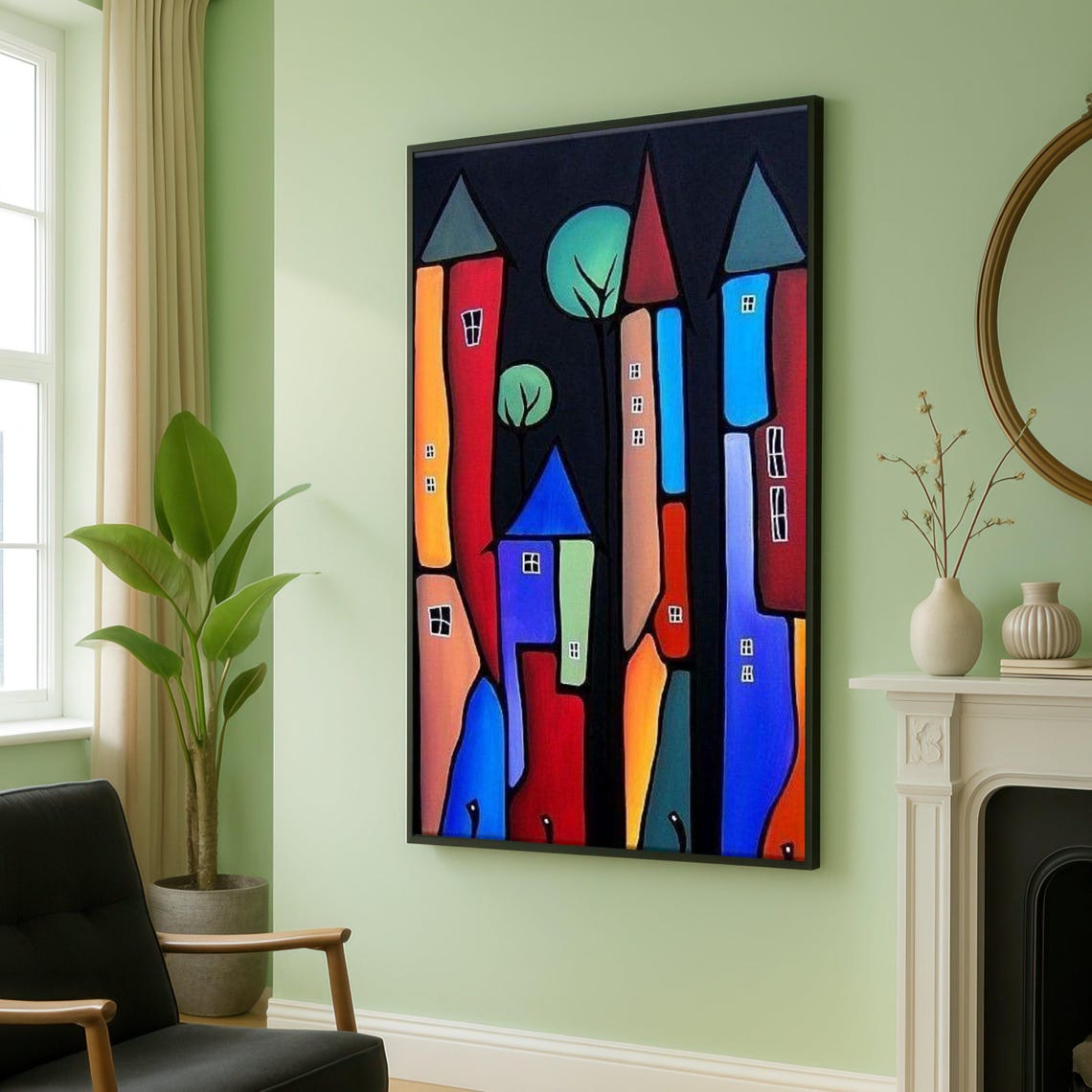 Colorful Geometric Abstract Cityscape Skyline Modern Wall Art