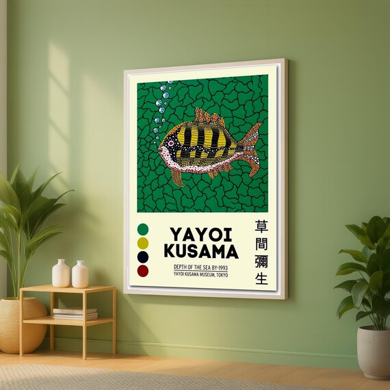 Yayoi Kusama Depth Of The Sea Canvas Wall Art Modern Fish Illustration Japanese Contemporary Print Colorful Ocean Decor Ready To