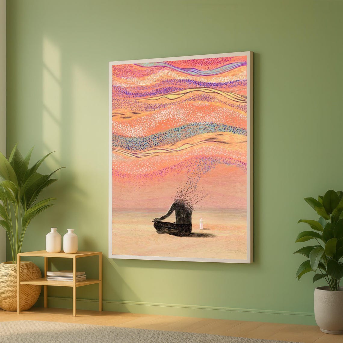 Abstract Meditation Surreal Pink Waves Mindfulness Art Poster
