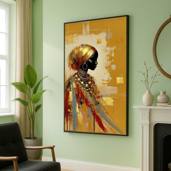 Elegant African Woman With Gold Headwrap Tribal Portrait Poster
