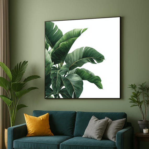 Tropical Banana Leaves Canvas Large Green Botanical Wall Art Modern Nature Print Minimalist Plant Decor Ready To Hang