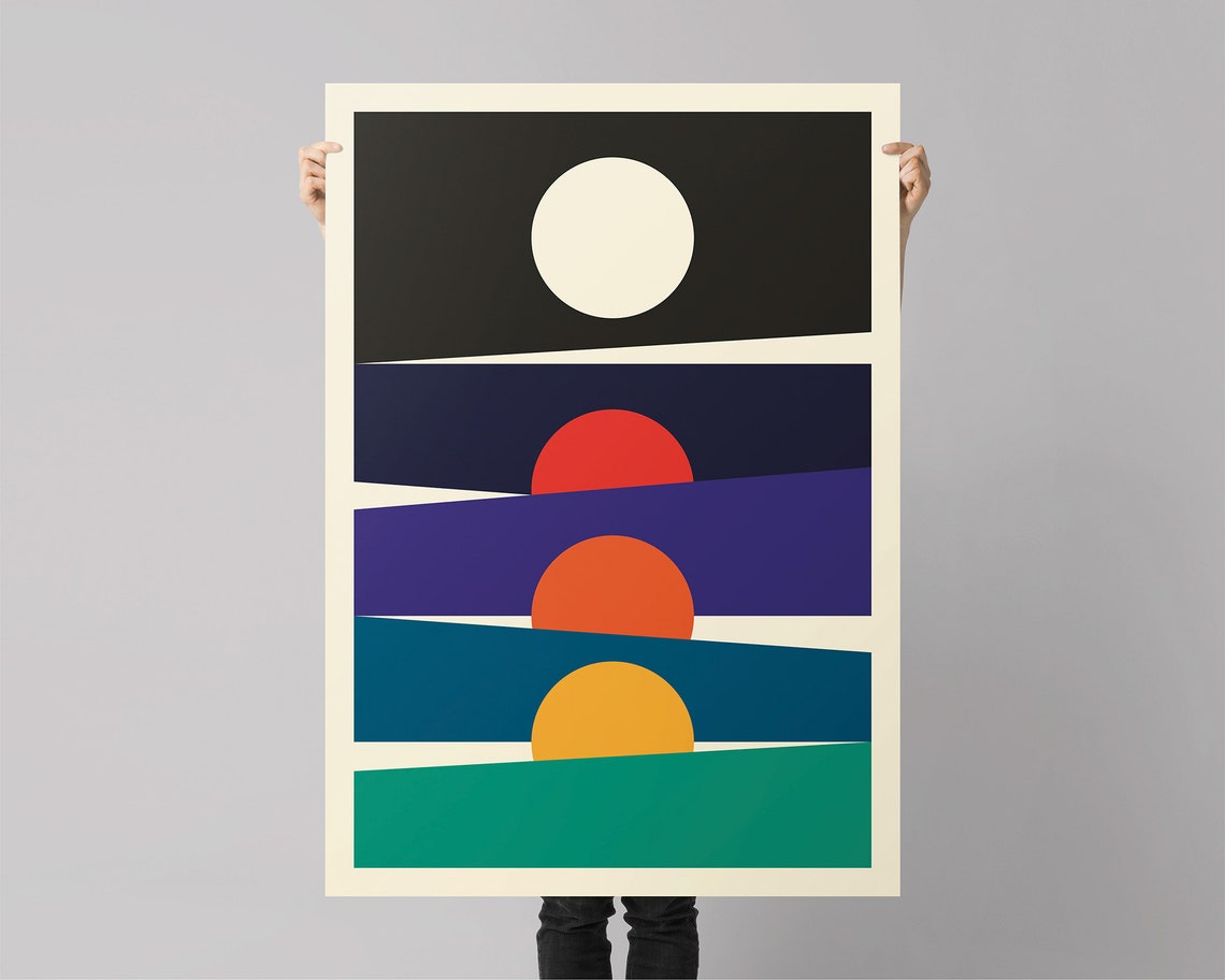 Abstract Geometric Sunset Layered Sun Seascape Modern Art Poster - Image 3