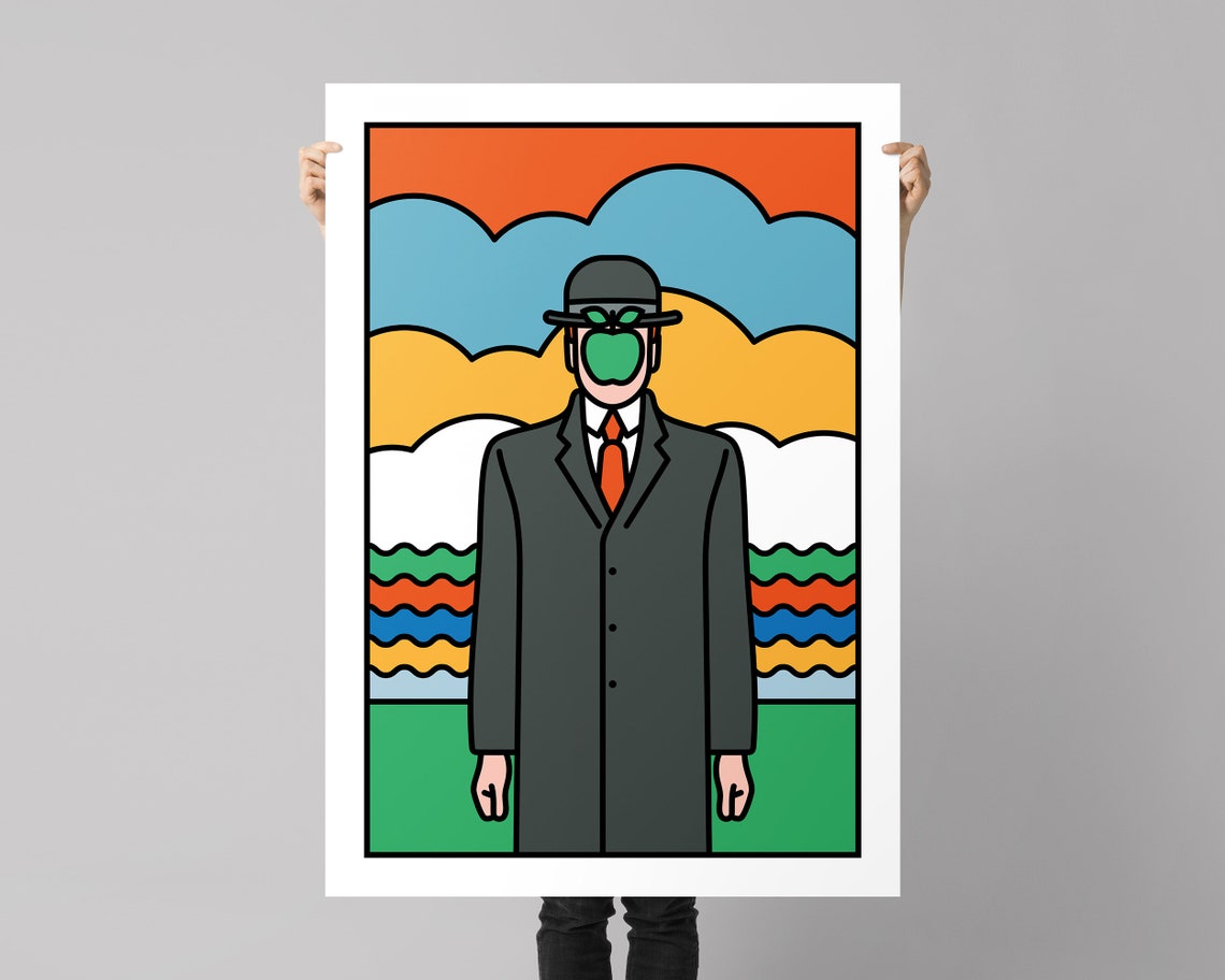 Surreal Magritte Inspired Bowler Hat Apple Man Pop Art Poster - Image 3
