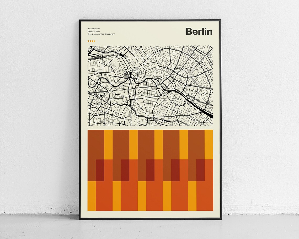 Berlin Germany Modern City Map Geometric Cartography Art Poster