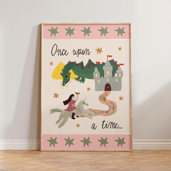 Whimsical Nursery Wall Art Whimsy Kids Bedroom Once Upon A Time Print Hand Drawn Girls Room Poster Childrens