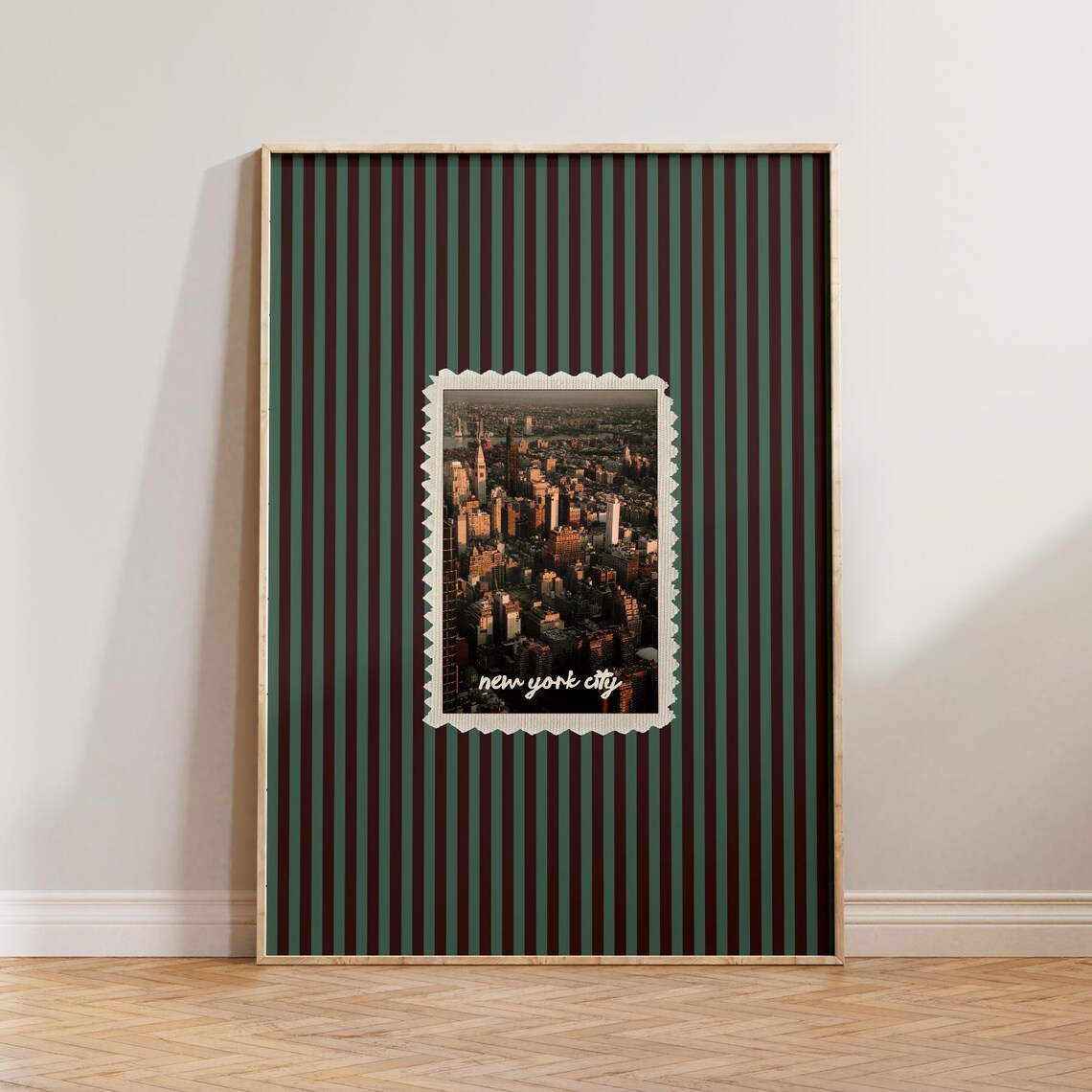 New York Retro Striped Travel Poster, Mid-Century