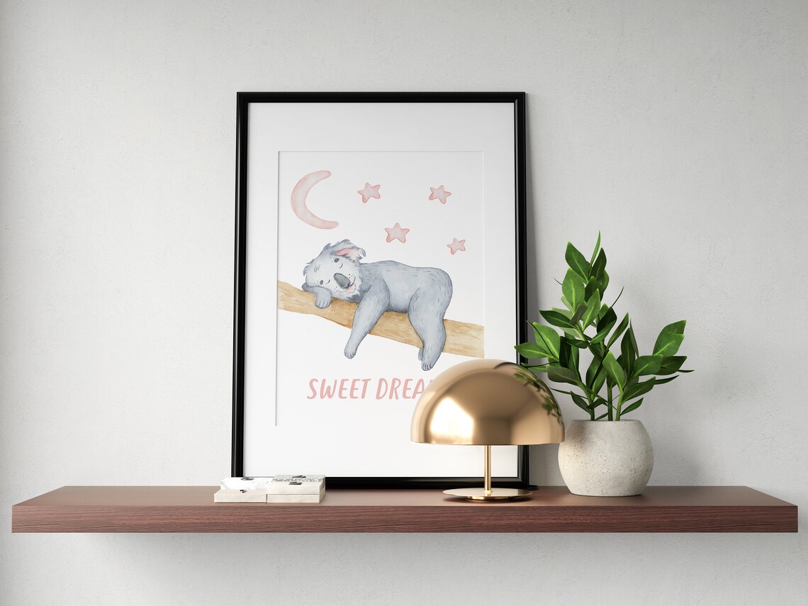 Sweet Dreams Watercolor Koala Baby Nursery Sleeping Decor Poster - Image 4