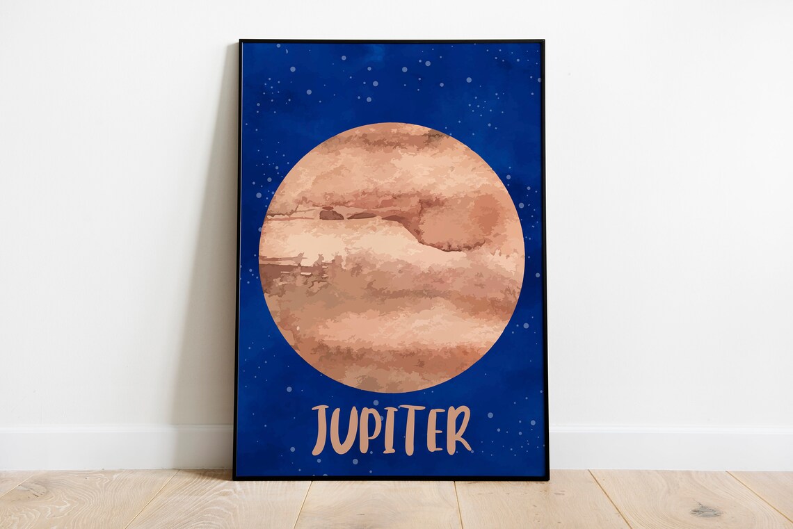 Watercolor Earth Planet Kids Space Bedroom Nursery Decor Poster - Image 3