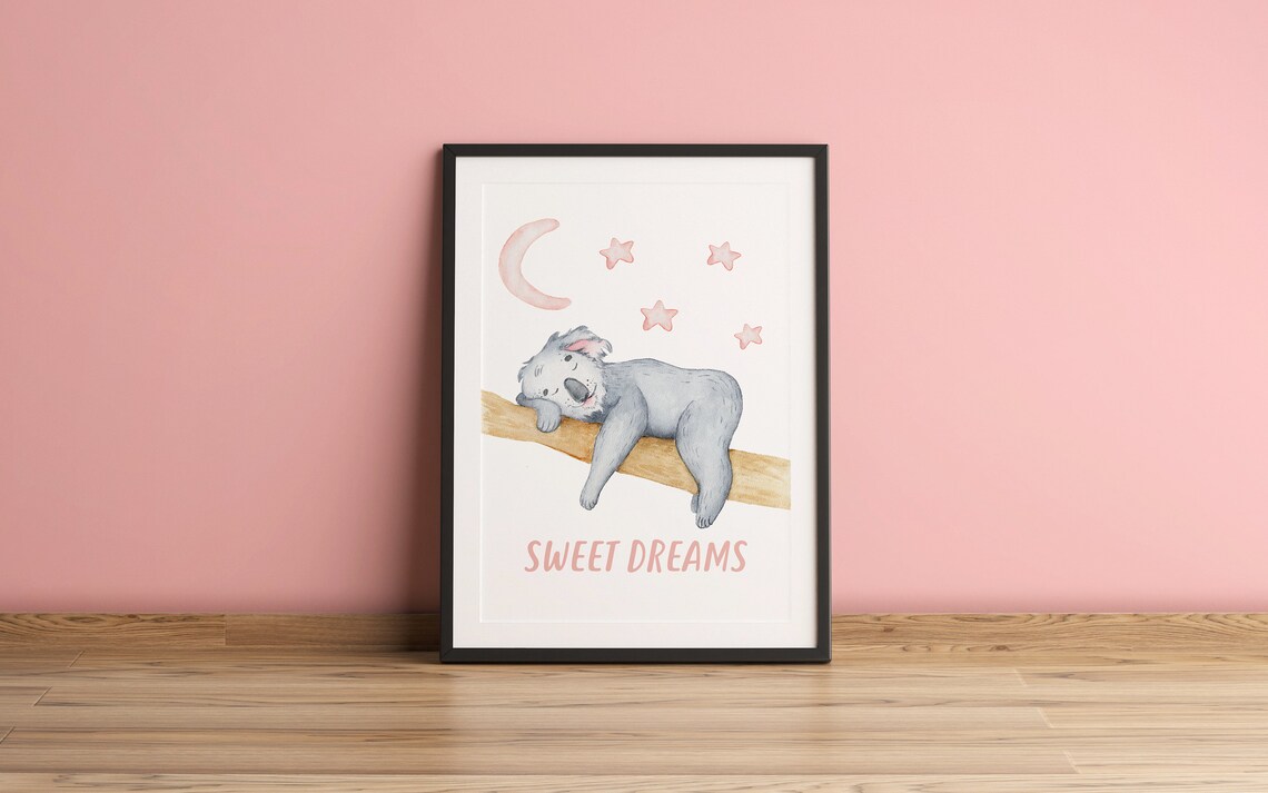 Sweet Dreams Watercolor Koala Baby Nursery Sleeping Decor Poster - Image 8