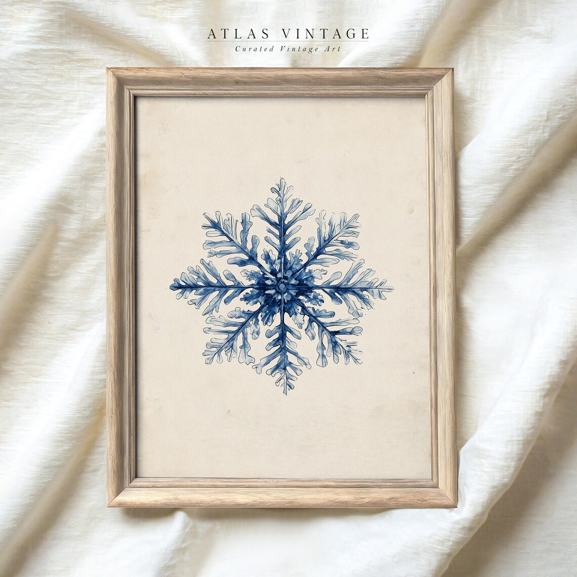 Delicate Blue Watercolor Snowflake on Beige Winter Holiday Poster - Image 8