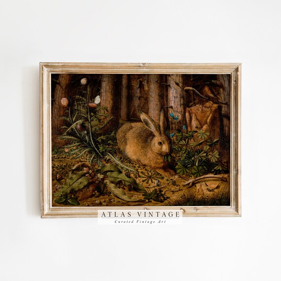 Vintage Hare in Forest Floor Detailed Wildlife Nature Poster