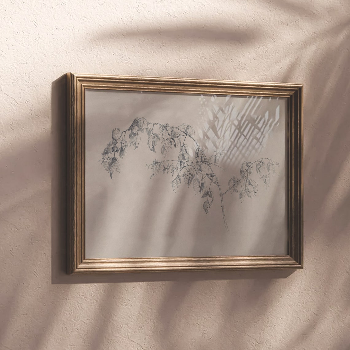 Delicate Leafy Branch Pencil Sketch Neutral Botanical Art Poster - Image 4