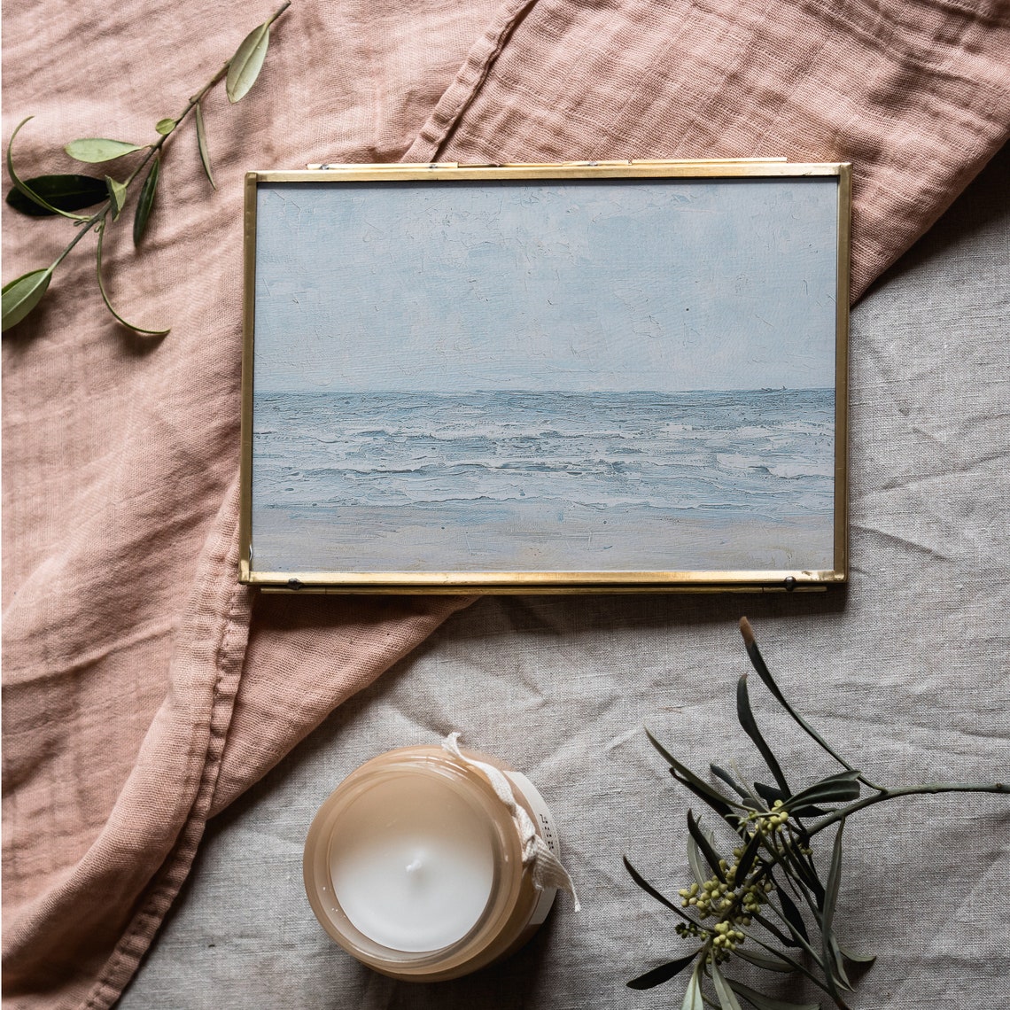 Minimal Blue Ocean Waves Abstract Vintage Coastal Painting Poster - Image 2