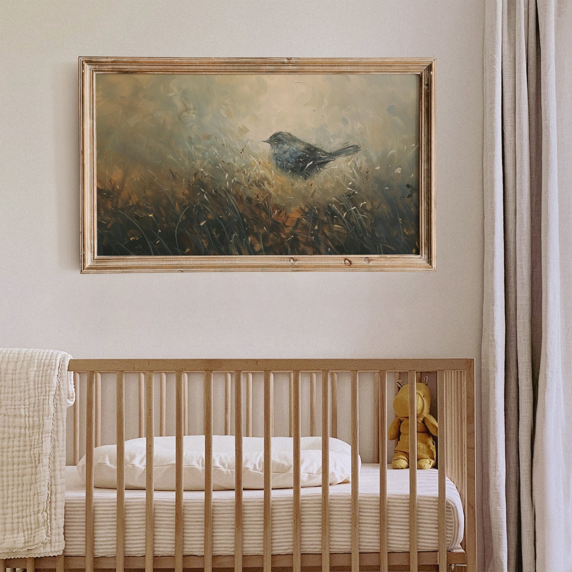 Small Dark Bird in Tall Grass Muted Vintage Impressionist Art Poster - Image 4