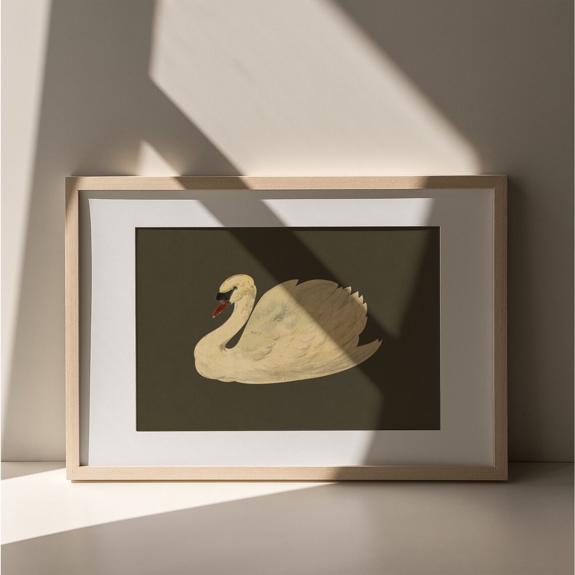 Minimalist White Swan on Dark Olive Elegant Bird Painting Poster - Image 6
