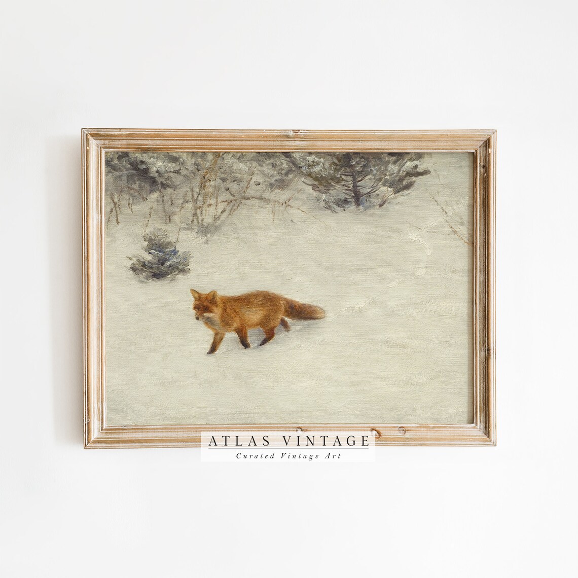 Red Fox in Winter Snow Minimal Vintage Animal Painting Rustic Poster - Image 7